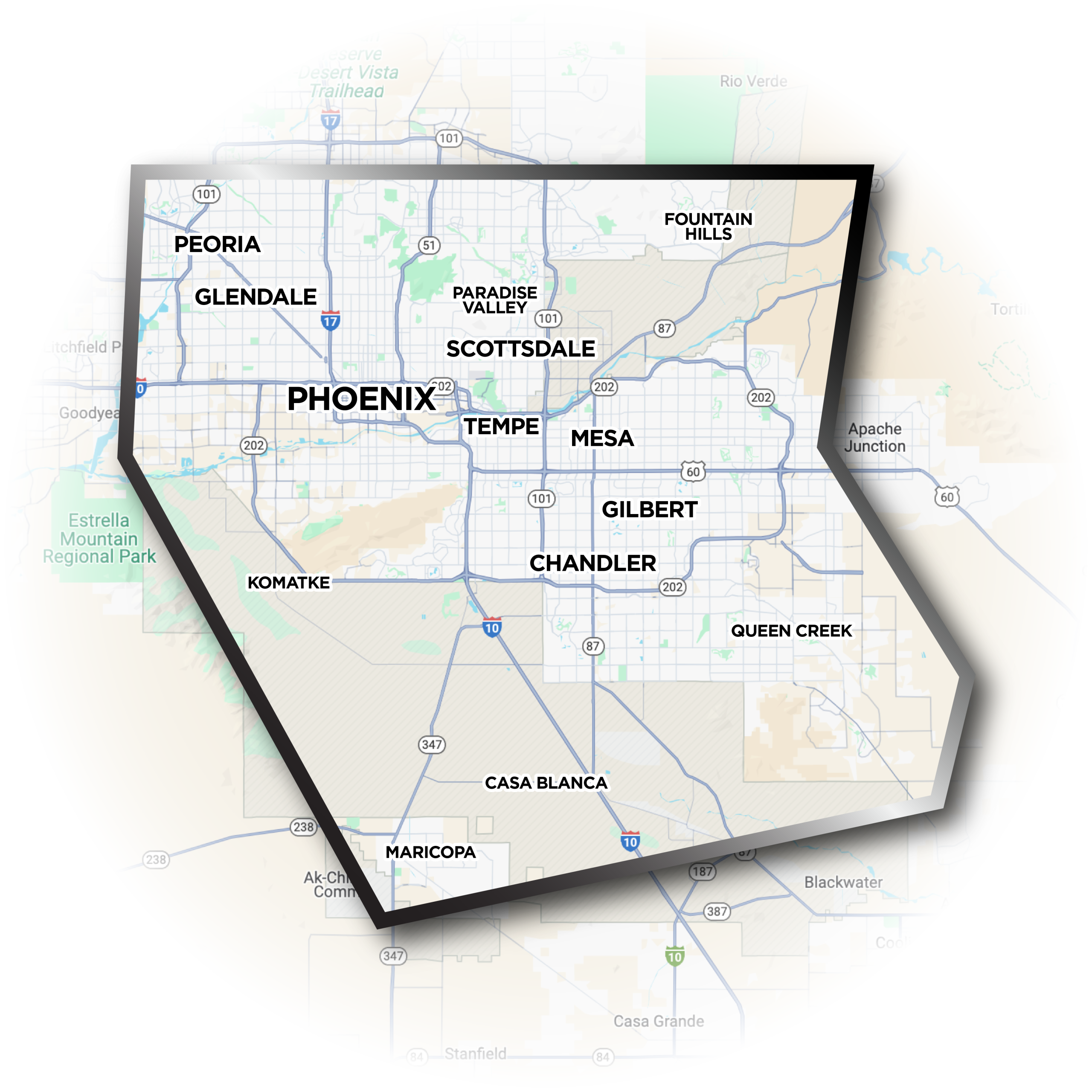 Service area map across the Greater Phoenix Area